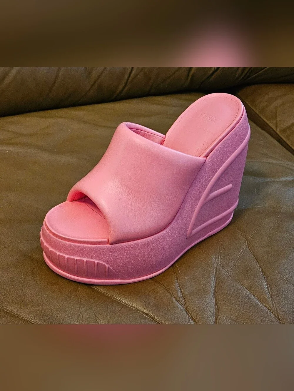 New Fendi Pink High Platform Slide Mules Size 6 US